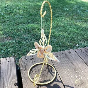 Handmade Seashell Butterfly Ornament with Gold Stand Coastal Nautical Decor